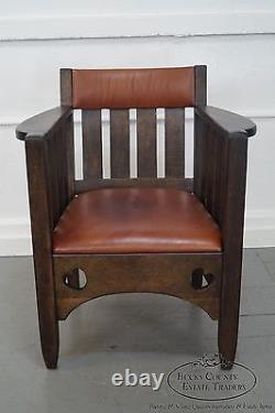 Antique Mission Oak & Leather Cube Chair