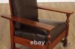 Antique Mission Oak Leather Reclining Morris Arm Chair