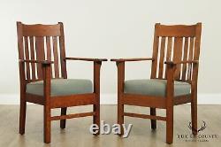 Antique Mission Oak Pair Armchairs