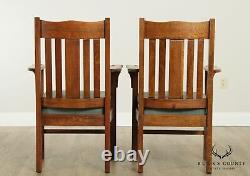 Antique Mission Oak Pair Armchairs