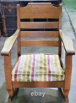 Antique Mission Oak Rocking Chair Padded Seat Slatted Back Limbert Stickley