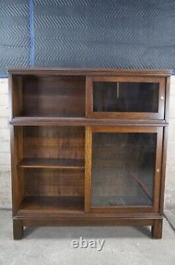 Antique Mission Oak Showcase Store Display Cabinet Bookcase Sliding Doors 48