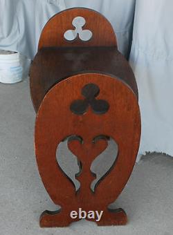 Antique Mission Oak Table Cut out Design Shamrocks & Heart shapes