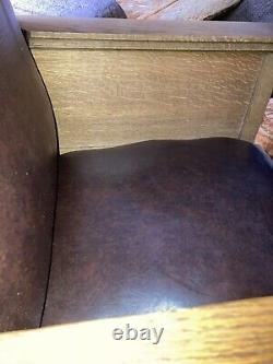 Antique Mission Oak Throne Chair Deacons Leather Arts & Crafts? Bench Arm Tall