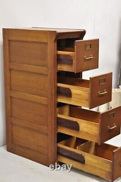 Antique Mission Oak Wood Four Drawer Vertical 29 Deep Office File Cabinet