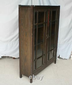 Antique Mission Oak double door Bookcase pane windows Arts & Crafts Style