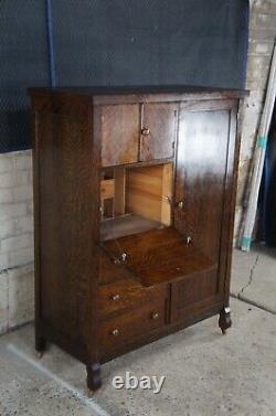 Antique Mission Quartersawn Oak Chifferobe Armoire Dresser Secretary Desk 63