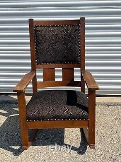 Antique Mission Solid Oak Rocking Chair. New, Gorgeous Upholstery