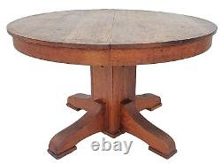 Antique Mission Solid Quarter Sawn Oak Round Oak Dining Table & 1 Leaf 1910s