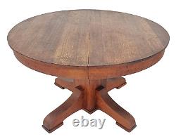 Antique Mission Solid Quarter Sawn Oak Round Oak Dining Table & 1 Leaf 1910s