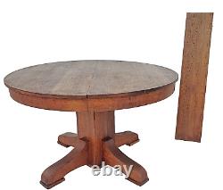 Antique Mission Solid Quarter Sawn Oak Round Oak Dining Table & 1 Leaf 1910s