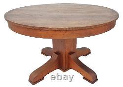 Antique Mission Solid Quarter Sawn Oak Round Oak Dining Table & 1 Leaf 1910s