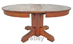 Antique Mission Solid Quarter Sawn Oak Round Oak Dining Table & 1 Leaf 1910s