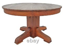 Antique Mission Solid Quarter Sawn Oak Round Oak Dining Table & 1 Leaf 1910s