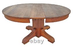 Antique Mission Solid Quarter Sawn Oak Round Oak Dining Table & 1 Leaf 1910s