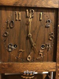 Antique Mission Style Mantle Clock Oak Arts & Crafts Craftsman Mechanical No Key