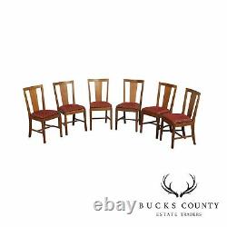Antique Mission Style Oak Set 6 T Back Dining Chairs