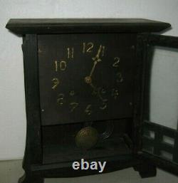 Antique New Haven Los Santos Mission Oak 8 Day Chime Clock Working Arts Crafts
