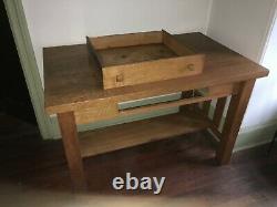 Antique Oak Arts and Crafts Mission Desk with Drawer, Harden or Stickley