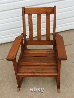 Antique Oak Child Mission Rocker Rocking Chair Stickley Style Arts Crafts Period