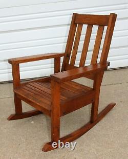 Antique Oak Child Mission Rocker Rocking Chair Stickley Style Arts Crafts Period
