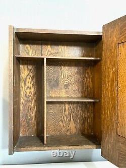 Antique Oak Hanging Cabinet Mission Style for Medicine or Spice