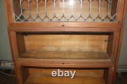 Antique Oak Lundstrom 4 Stack Stacking Barristers Lawyers Bookcase Leaded Glass