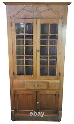 Antique Oak Mission Country Corner Display Cabinet China Curio Cupboard 79