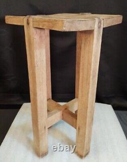 Antique Oak Mission Plant Stand Pedestal Table Stool Slot Wood Screws Solid 18