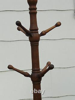 Antique Oak Original Mission/Arts and Crafts Floor Hat/Coat Tree/Stand Six Arms