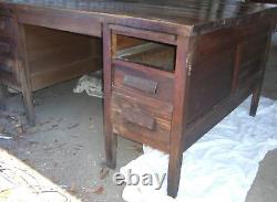 Antique Oak Partner Desk Arts Craft Mission style