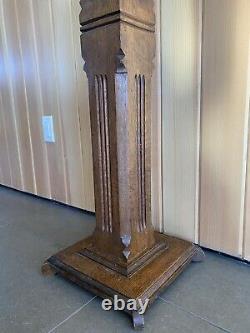 Antique Oak Pedestal Table Plant Stand Mission Style Craftsman Art Deco