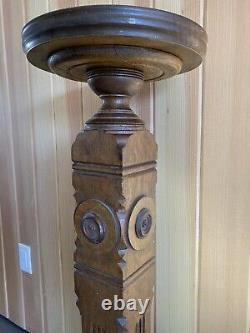 Antique Oak Pedestal Table Plant Stand Mission Style Craftsman Art Deco