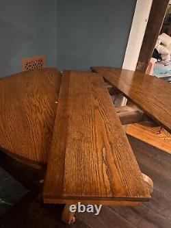 Antique Oak Round Dining Table 42 with oval with Leaf with nailhead trim
