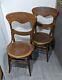 Antique Pair Victorian Quartersawn Mission Arts & Crafts Oak Wood Dining Chairs