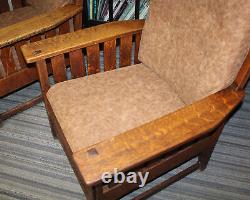 Antique Pair of L & JG Stickley Mission Oak Slatted Arm chairs 1912 -1918 Ar