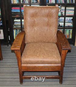 Antique Pair of L & JG Stickley Mission Oak Slatted Arm chairs 1912 -1918 Ar