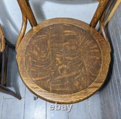 Antique Pair of Victorian Western Quartersawn Mission Oak Wood Dining Chairs