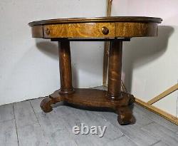 Antique Quartersawn Tiger Oak Wood Oval Library Desk Pedestal Table Empire