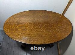 Antique Quartersawn Tiger Oak Wood Oval Library Desk Pedestal Table Empire