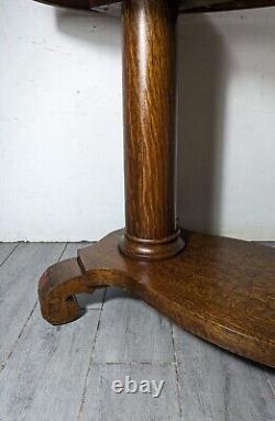 Antique Quartersawn Tiger Oak Wood Oval Library Desk Pedestal Table Empire