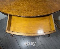 Antique Quartersawn Tiger Oak Wood Oval Library Desk Pedestal Table Empire