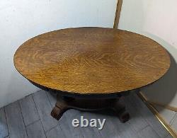 Antique Quartersawn Tiger Oak Wood Oval Library Desk Pedestal Table Empire