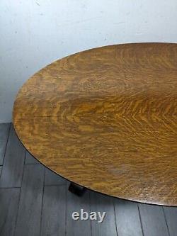 Antique Quartersawn Tiger Oak Wood Oval Library Desk Pedestal Table Empire