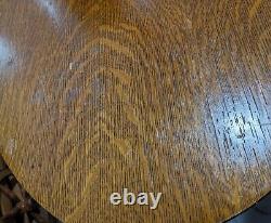 Antique Quartersawn Tiger Oak Wood Oval Library Desk Pedestal Table Empire