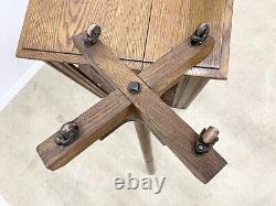 Antique Revolving Oak Bookcase Mission Style Rotating Stand Table on Casters Vtg