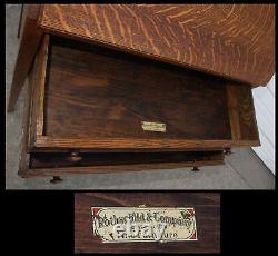 Antique Rothschild &Co Arts&Crafts Mission Quarter Sawn Oak Drop Front Desk &Key