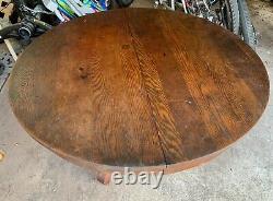 Antique Round Oak Coffee Table- Mission Arts and Crafts 1910-1940