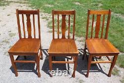 Antique Set of 3 Mission Oak Craftsman Slat Back Stickley Style Dining Chairs