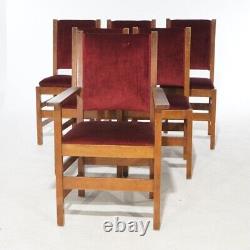 Antique Set of Six Arts & Crafts Stickley School Mission Oak Dining Chairs C1910